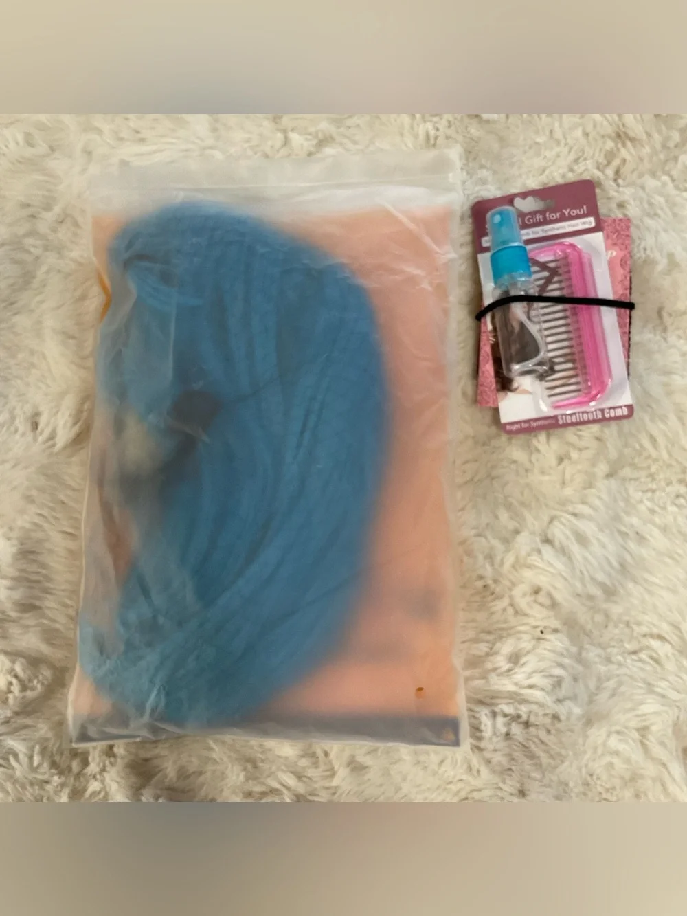 NWT vibrant blue cosplay wig, shoulder length with bangs, includes extras in pic